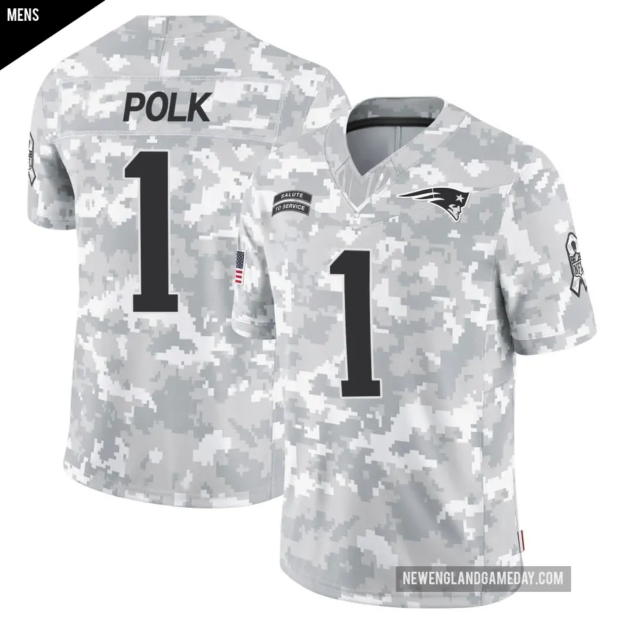 Men's New England Patriots ＃1 Ja'Lynn Polk Arctic Camo Limited 2024 Salute to Service Jersey