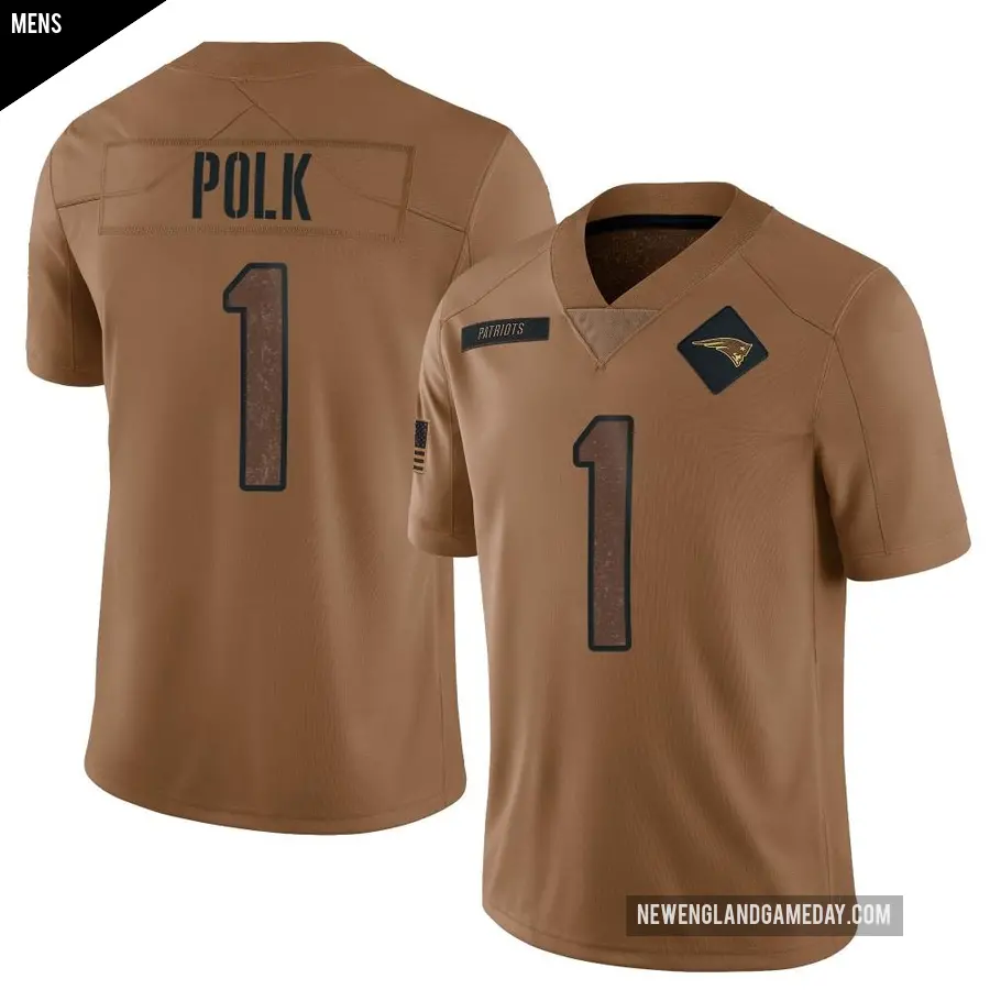 Men's New England Patriots ＃1 Ja'Lynn Polk Brown Limited 2023 Salute To Service Jersey