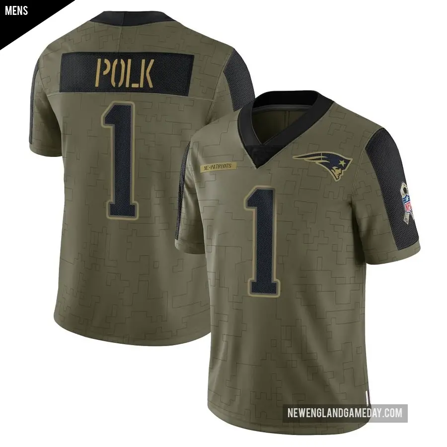 Men's New England Patriots ＃1 Ja'Lynn Polk Olive Limited 2021 Salute To Service Jersey