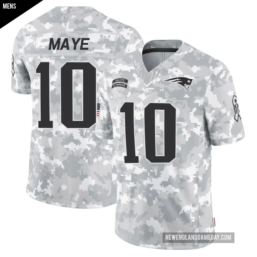 Men's New England Patriots ＃10 Drake Maye Arctic Camo Limited 2024 Salute to Service Jersey