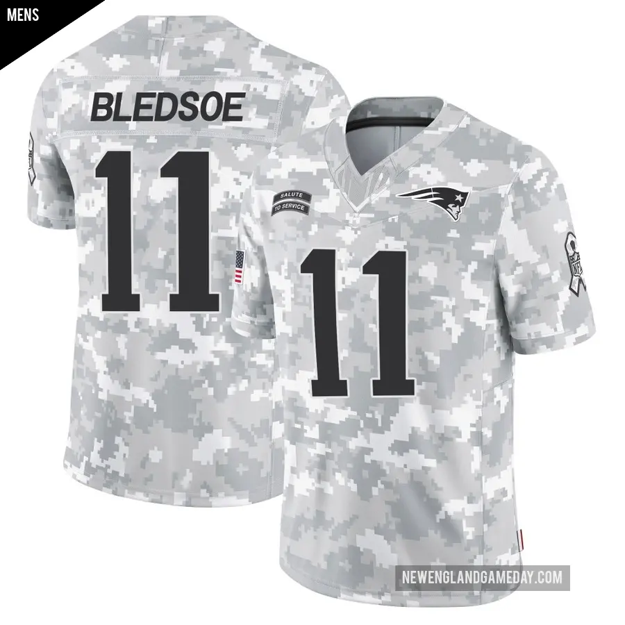 Men's New England Patriots ＃11 Drew Bledsoe Arctic Camo Limited 2024 Salute to Service Jersey