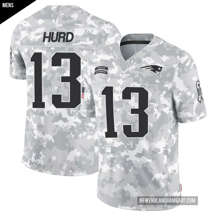 Men's New England Patriots ＃13 Jalen Hurd Arctic Camo Limited 2024 Salute to Service Jersey