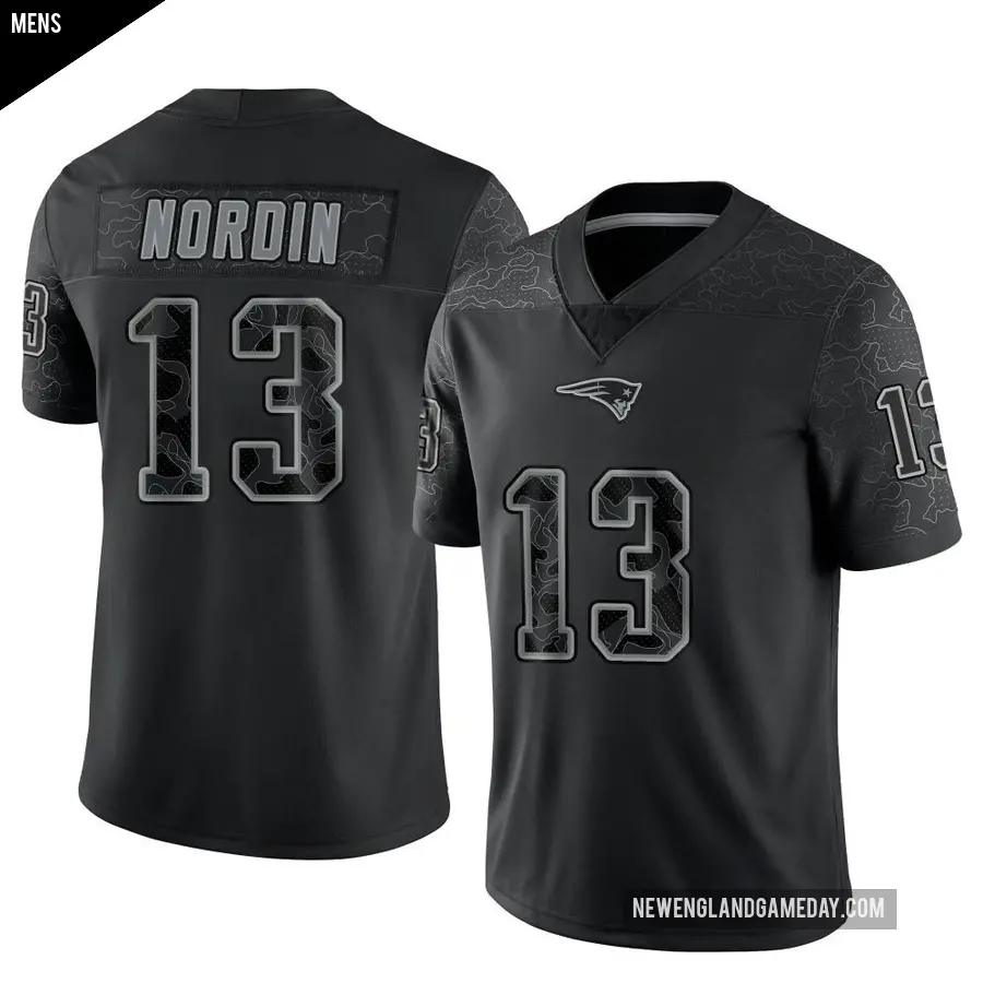 Men's New England Patriots ＃13 Quinn Nordin Black Limited Reflective Jersey