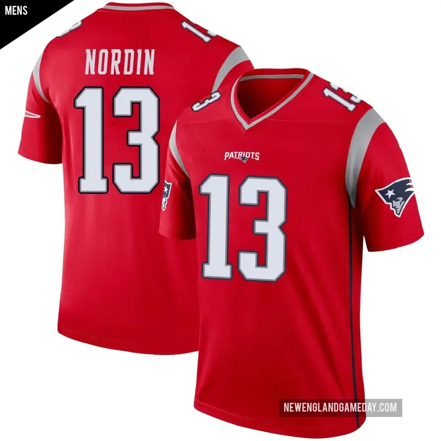 Men's New England Patriots ＃13 Quinn Nordin Red Legend Inverted Jersey