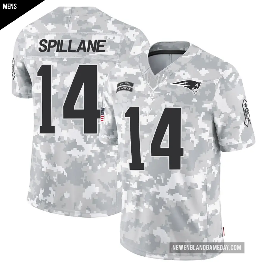 Men's New England Patriots ＃14 Robert Spillane Arctic Camo Limited 2024 Salute to Service Jersey