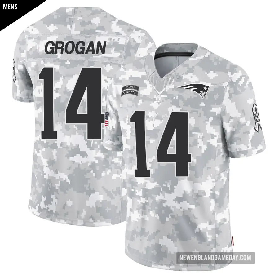 Men's New England Patriots ＃14 Steve Grogan Arctic Camo Limited 2024 Salute to Service Jersey