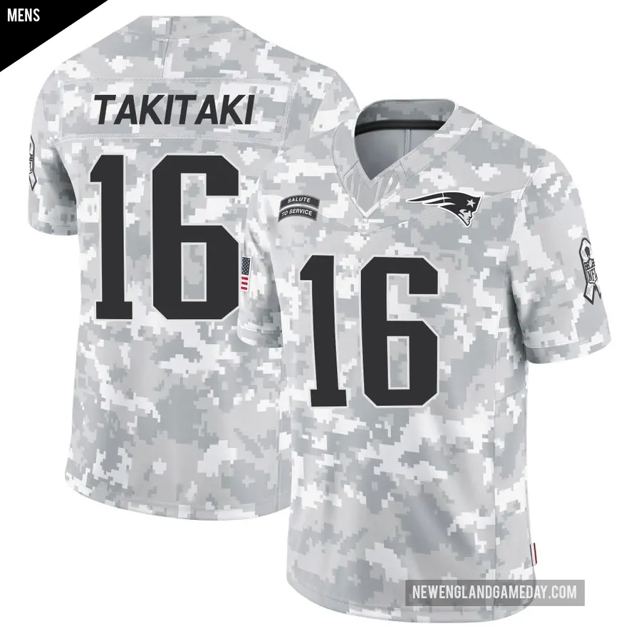 Men's New England Patriots ＃16 Sione Takitaki Arctic Camo Limited 2024 Salute to Service Jersey