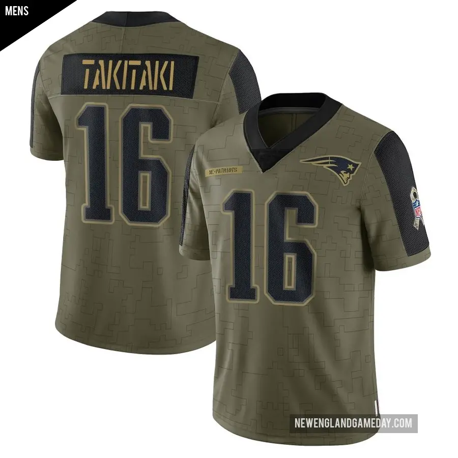 Men's New England Patriots ＃16 Sione Takitaki Olive Limited 2021 Salute To Service Jersey