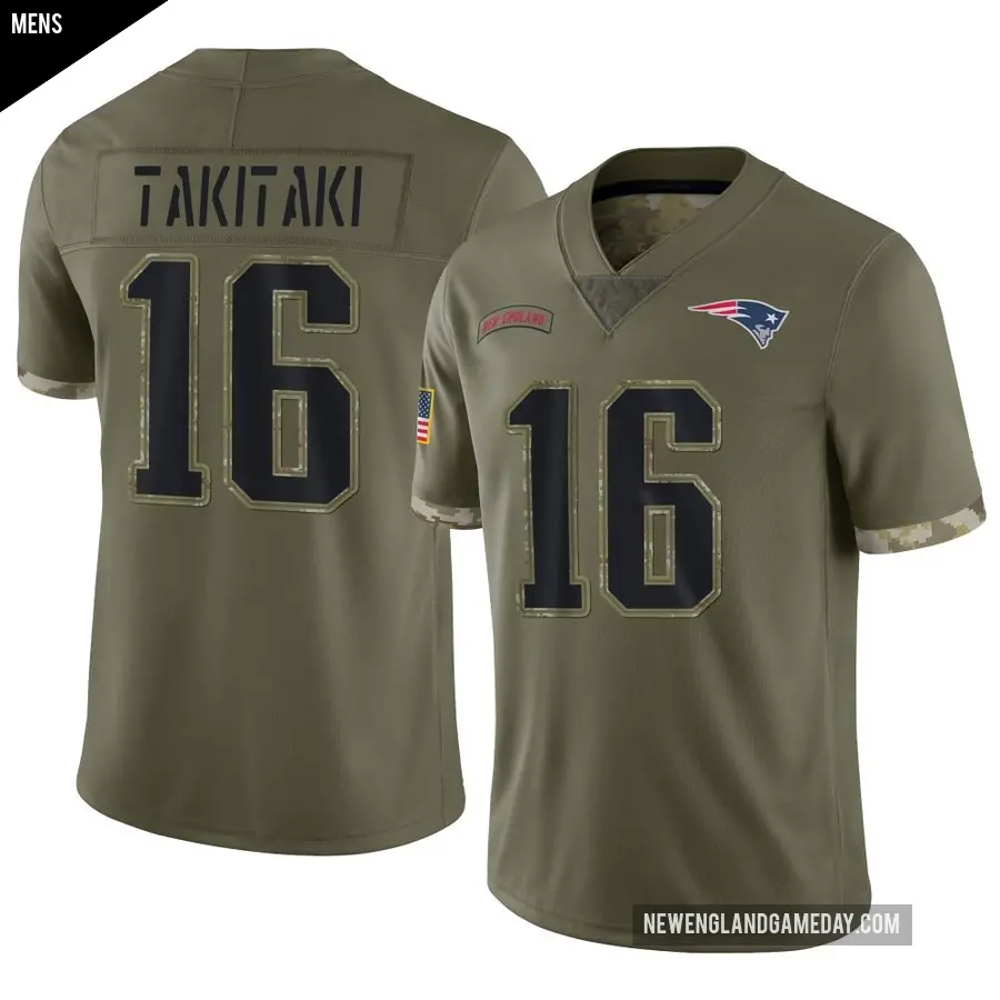 Men's New England Patriots ＃16 Sione Takitaki Olive Limited 2022 Salute To Service Jersey