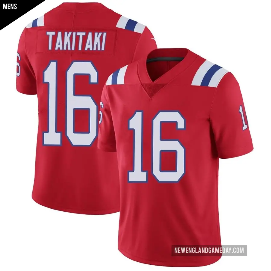 Men's New England Patriots ＃16 Sione Takitaki Red Limited Vapor Untouchable Alternate Jersey