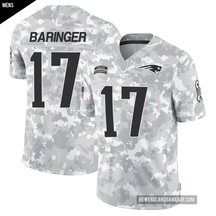 Men's New England Patriots ＃17 Bryce Baringer Arctic Camo Limited 2024 Salute to Service Jersey