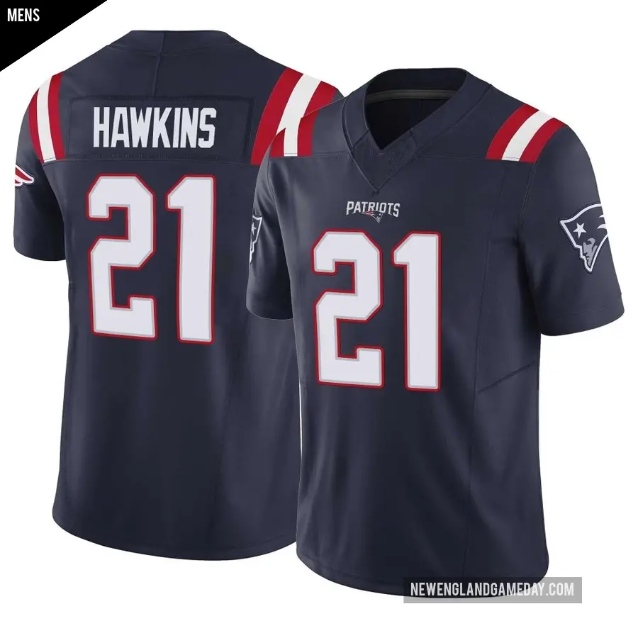 Men's New England Patriots ＃21 Jaylinn Hawkins Navy Limited Vapor F.U.S.E. Jersey