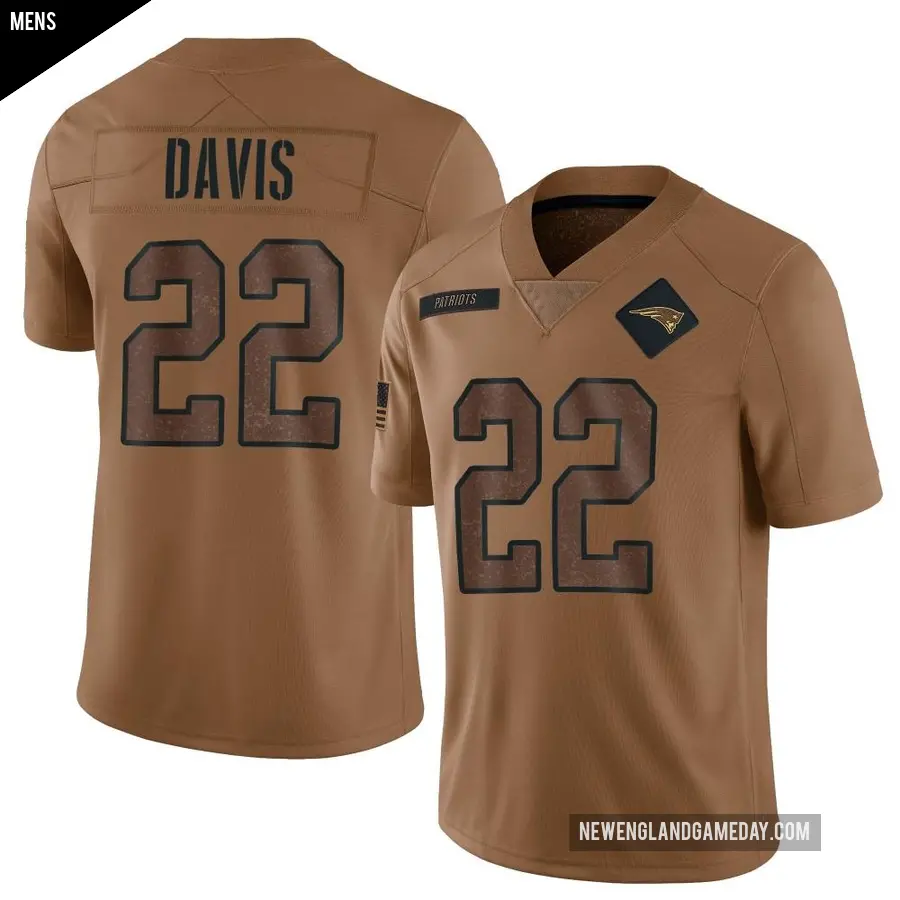 Men's New England Patriots ＃22 Cody Davis Brown Limited 2023 Salute To Service Jersey
