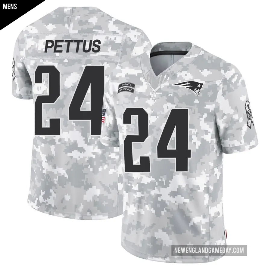 Men's New England Patriots ＃24 Dell Pettus Arctic Camo Limited 2024 Salute to Service Jersey