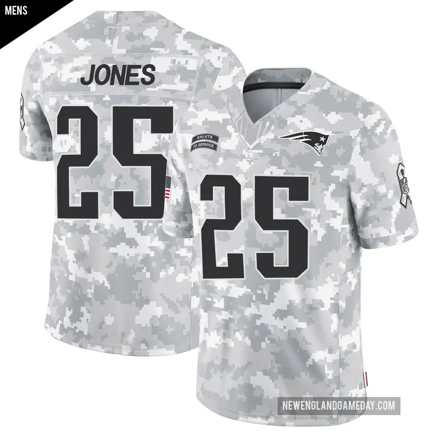 Men's New England Patriots ＃25 Marcus Jones Arctic Camo Limited 2024 Salute to Service Jersey