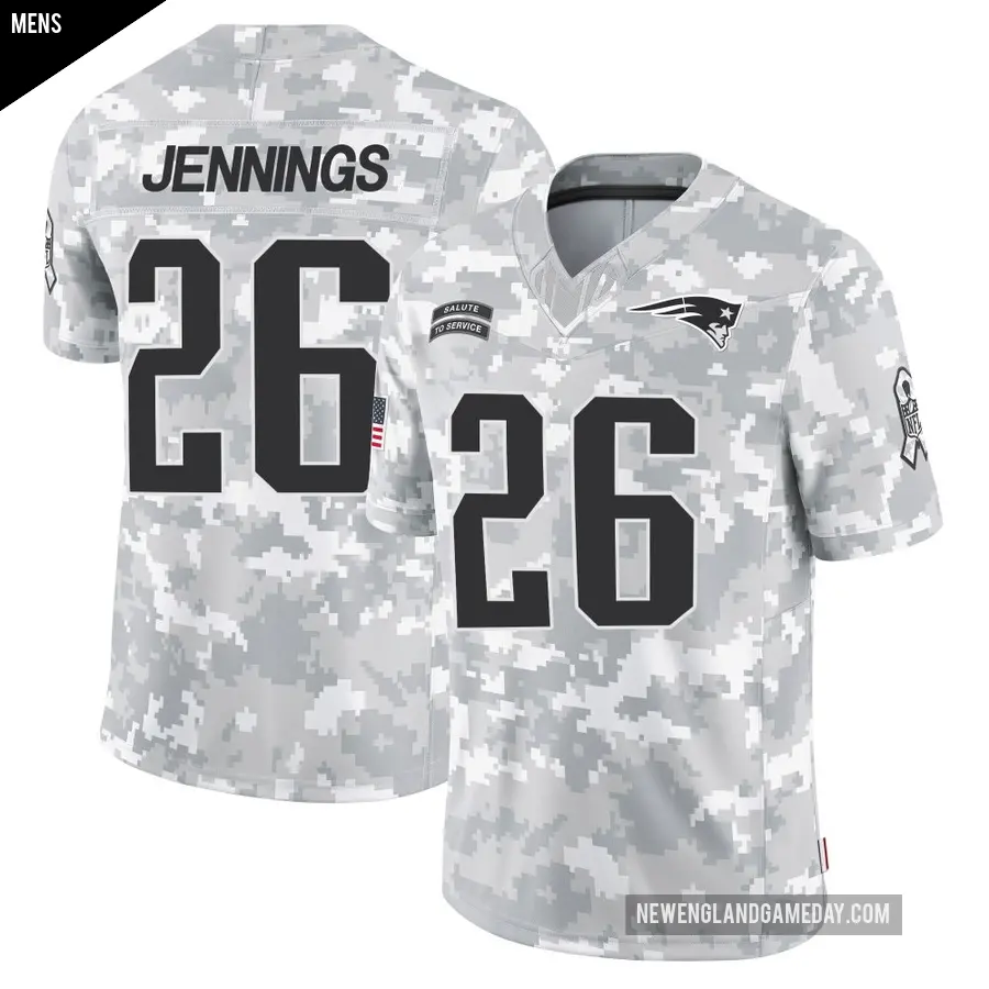 Men's New England Patriots ＃26 Terrell Jennings Arctic Camo Limited 2024 Salute to Service Jersey