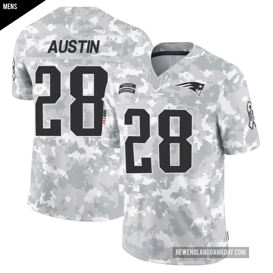 Men's New England Patriots ＃28 Alex Austin Arctic Camo Limited 2024 Salute to Service Jersey