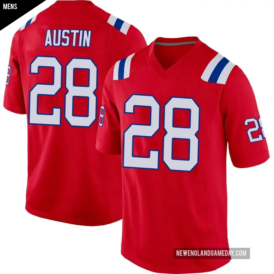 Men's New England Patriots ＃28 Alex Austin Red Game Alternate Jersey