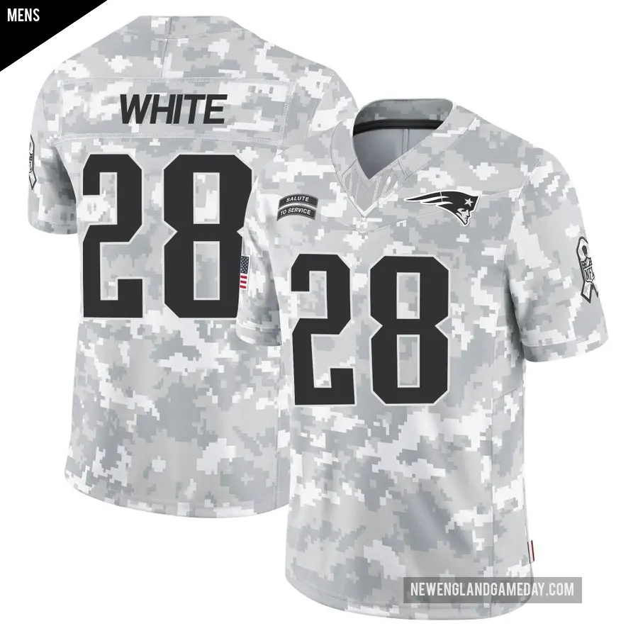 Men's New England Patriots ＃28 James White Arctic Camo Limited 2024 Salute to Service Jersey