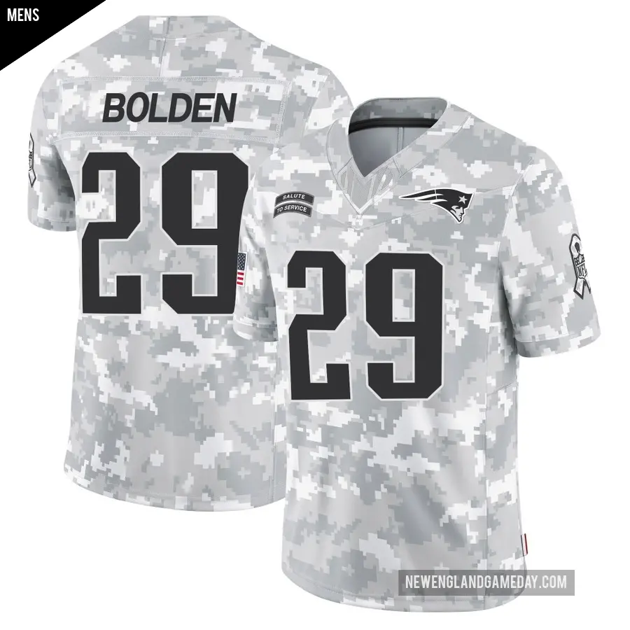 Men's New England Patriots ＃29 Isaiah Bolden Arctic Camo Limited 2024 Salute to Service Jersey