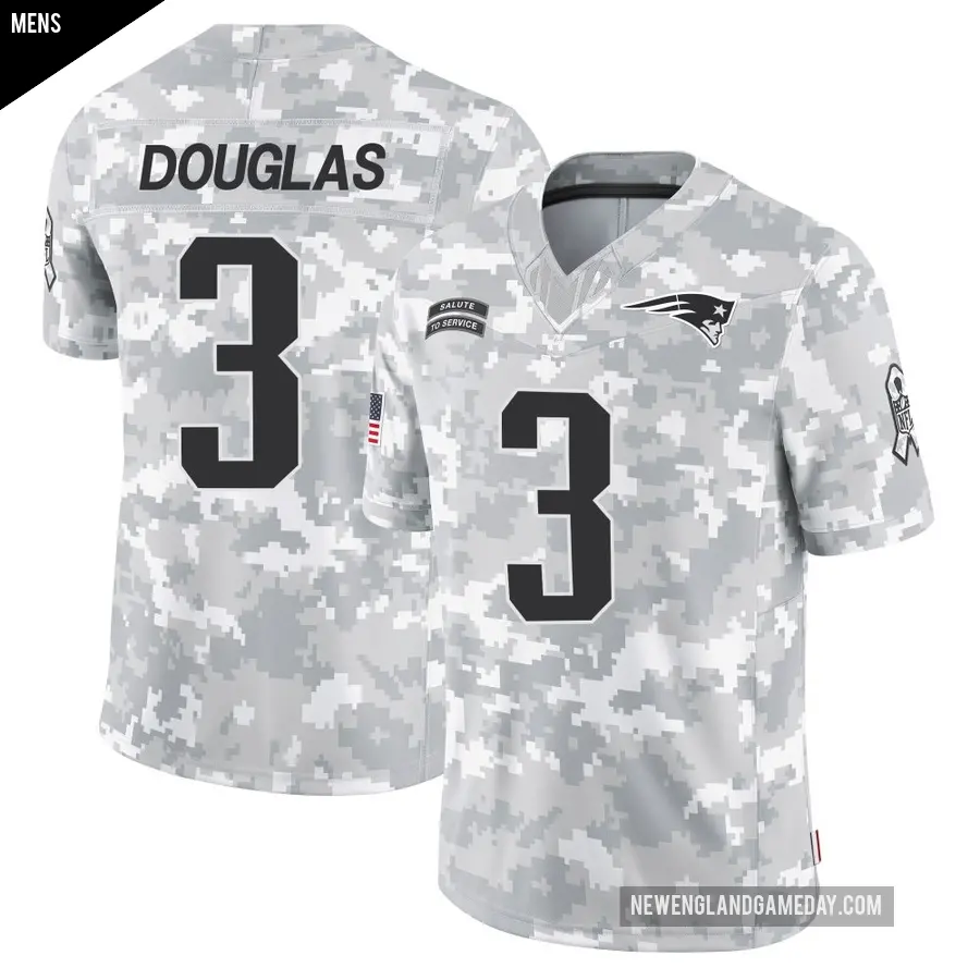 Men's New England Patriots ＃3 DeMario Douglas Arctic Camo Limited 2024 Salute to Service Jersey