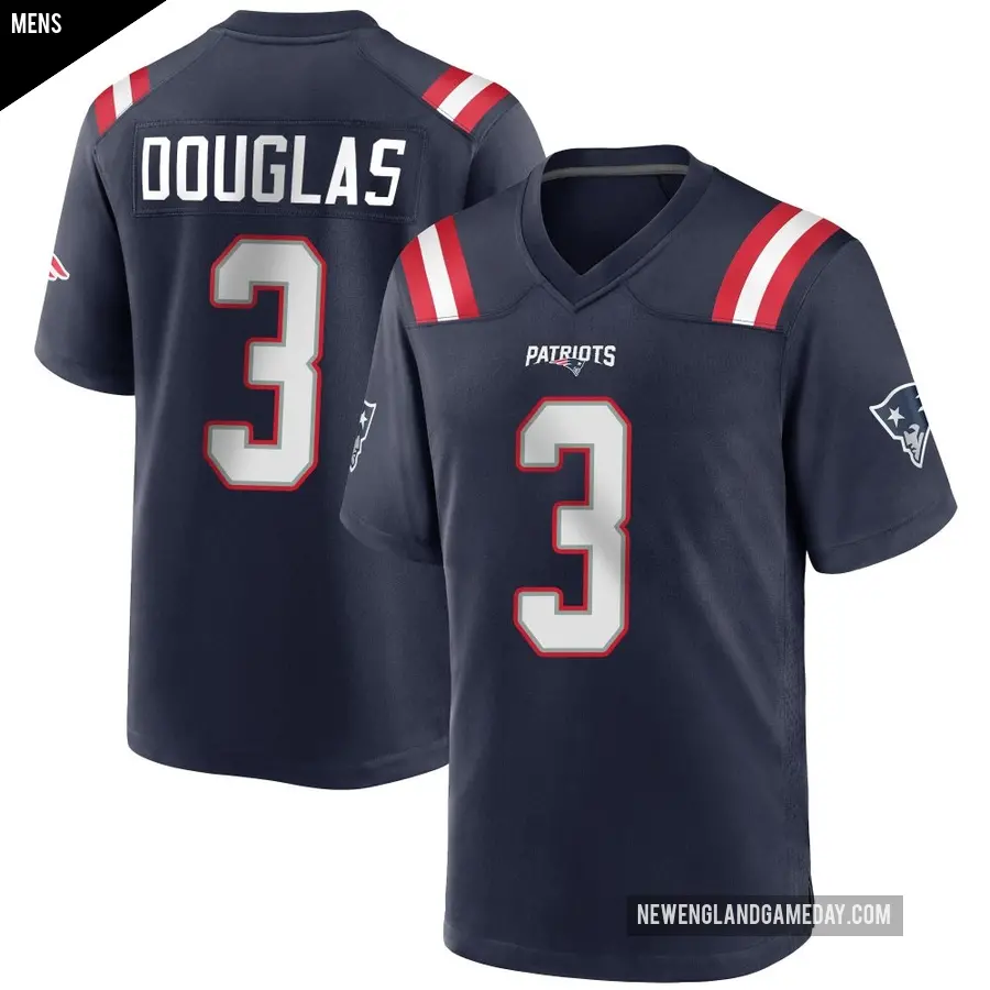 Men's New England Patriots ＃3 DeMario Douglas Navy Blue Game Team Color Jersey