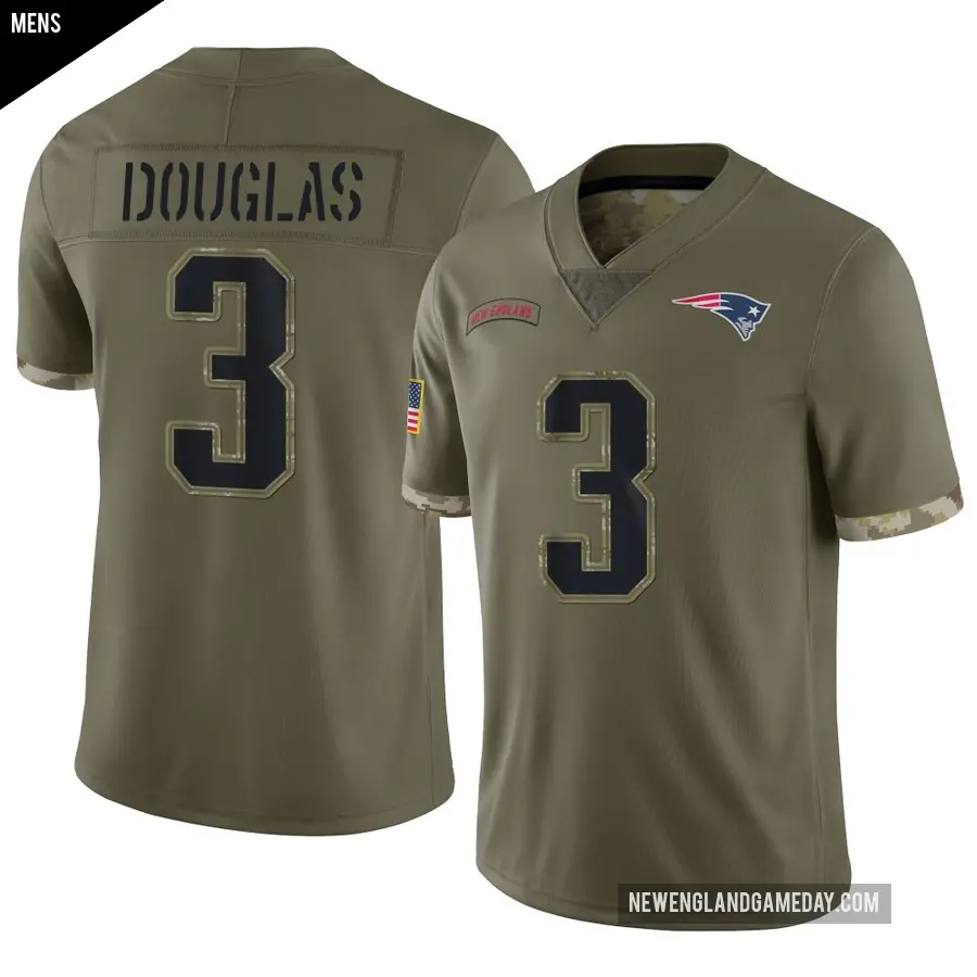 Men's New England Patriots ＃3 DeMario Douglas Olive Limited 2022 Salute To Service Jersey