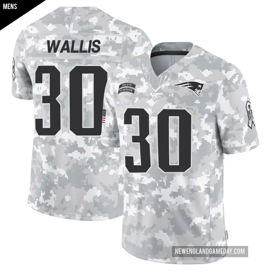 Men's New England Patriots ＃30 David Wallis Arctic Camo Limited 2024 Salute to Service Jersey