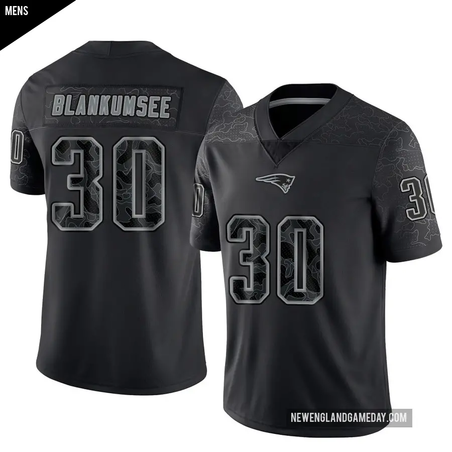 Men's New England Patriots ＃30 Demeer Blankumsee Black Limited Reflective Jersey