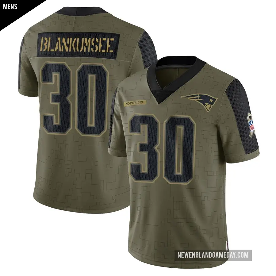 Men's New England Patriots ＃30 Demeer Blankumsee Olive Limited 2021 Salute To Service Jersey