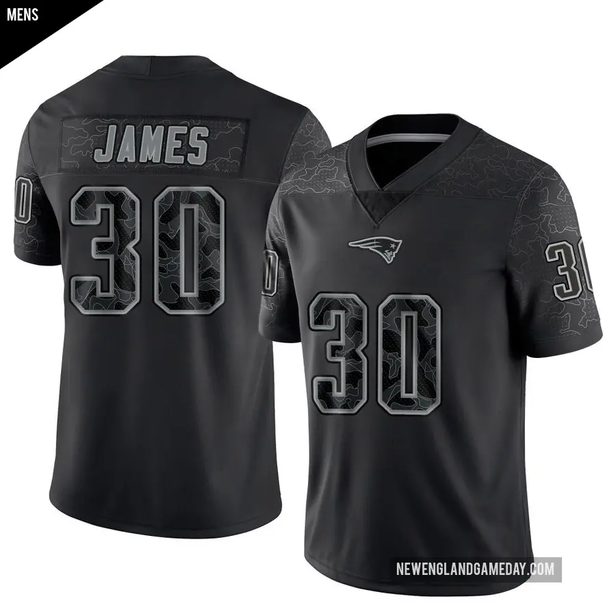 Men's New England Patriots ＃30 DJ James Black Limited Reflective Jersey