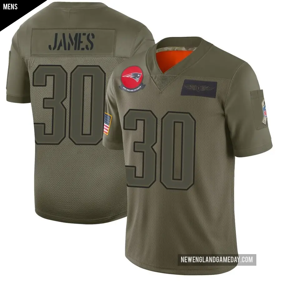 Men's New England Patriots ＃30 DJ James Camo Limited 2019 Salute to Service Jersey