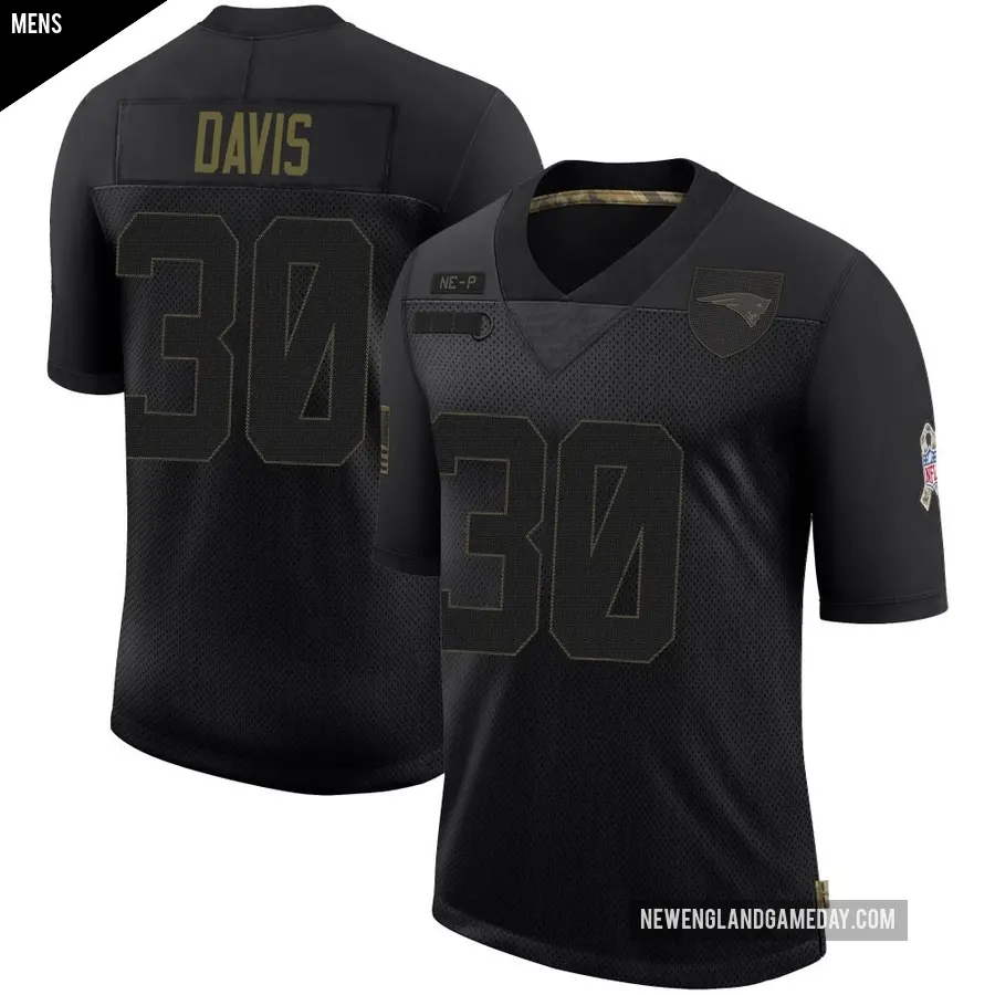Men's New England Patriots ＃30 Tyler Davis Black Limited 2020 Salute To Service Jersey