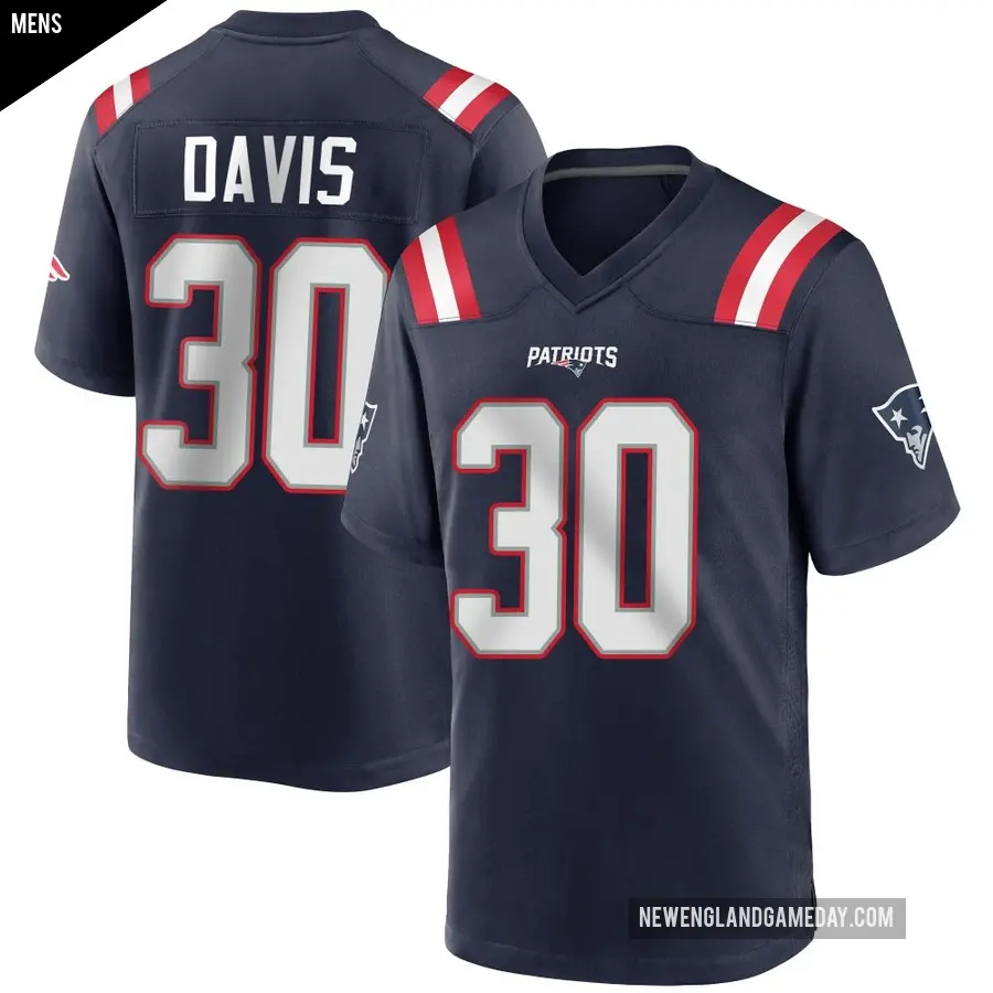 Men's New England Patriots ＃30 Tyler Davis Navy Blue Game Team Color Jersey