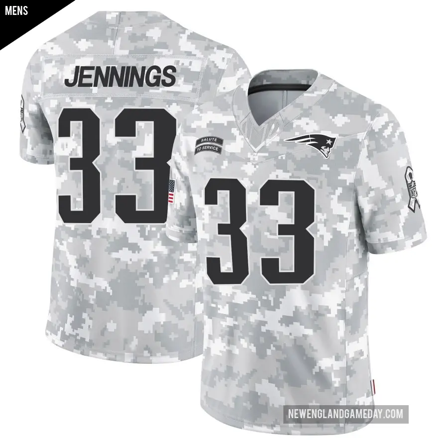 Men's New England Patriots ＃33 Anfernee Jennings Arctic Camo Limited 2024 Salute to Service Jersey
