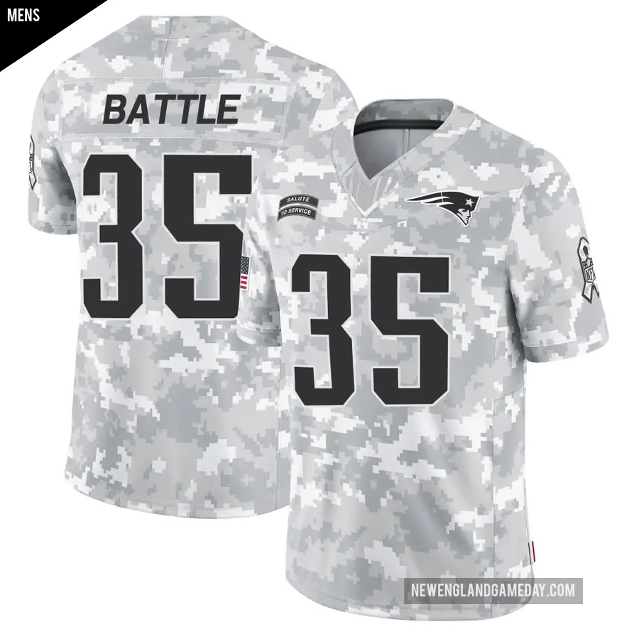 Men's New England Patriots ＃35 Miles Battle Arctic Camo Limited 2024 Salute to Service Jersey
