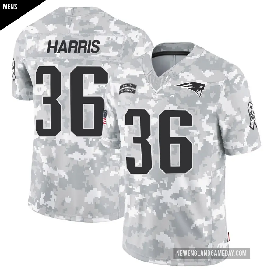 Men's New England Patriots ＃36 Kevin Harris Arctic Camo Limited 2024 Salute to Service Jersey