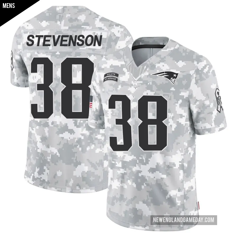 Men's New England Patriots ＃38 Rhamondre Stevenson Arctic Camo Limited 2024 Salute to Service Jersey