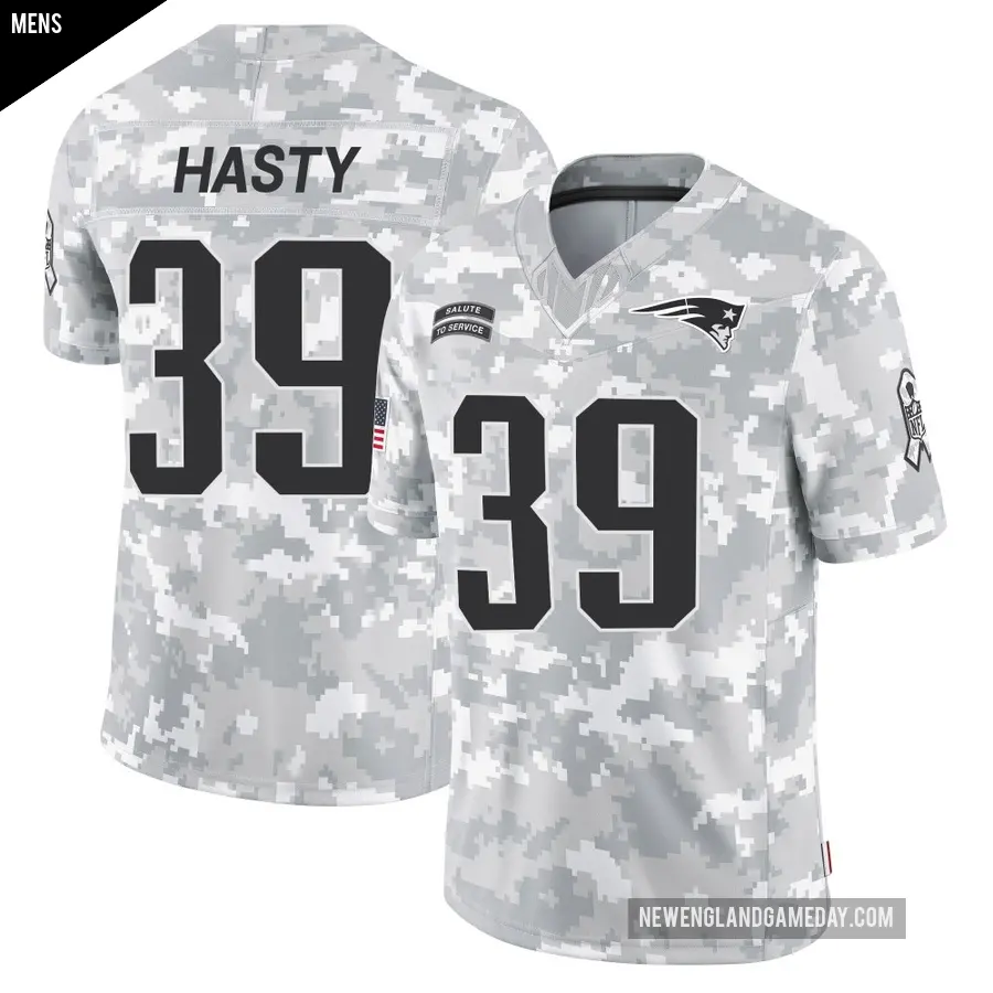 Men's New England Patriots ＃39 JaMycal Hasty Arctic Camo Limited 2024 Salute to Service Jersey