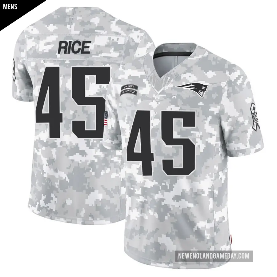 Men's New England Patriots ＃45 Monty Rice Arctic Camo Limited 2024 Salute to Service Jersey