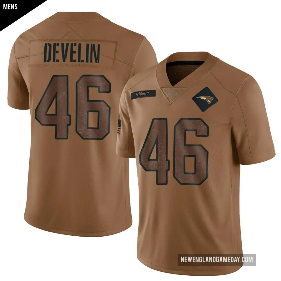 Men's New England Patriots ＃46 James Develin Brown Limited 2023 Salute To Service Jersey
