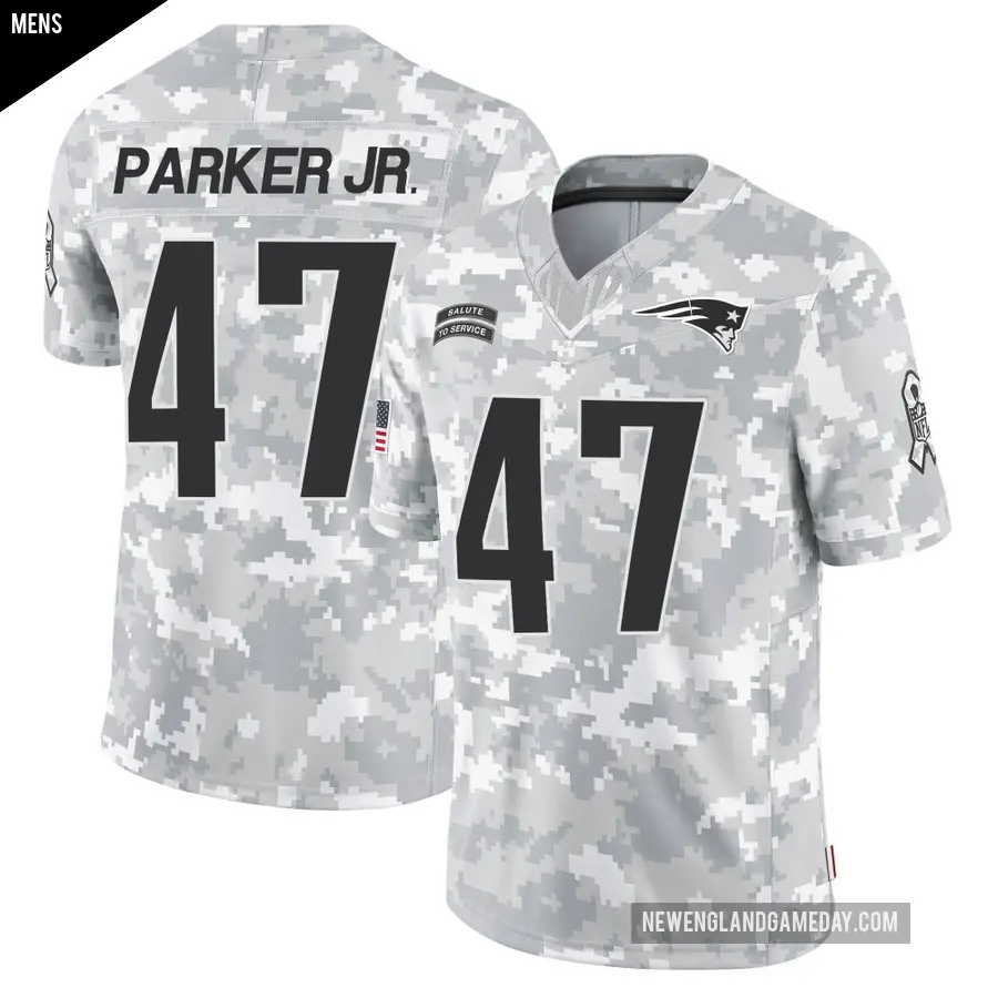 Men's New England Patriots ＃47 Andrew Parker Jr. Arctic Camo Limited 2024 Salute to Service Jersey