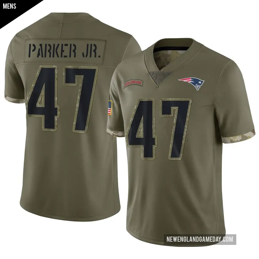 Men's New England Patriots ＃47 Andrew Parker Jr. Olive Limited 2022 Salute To Service Jersey
