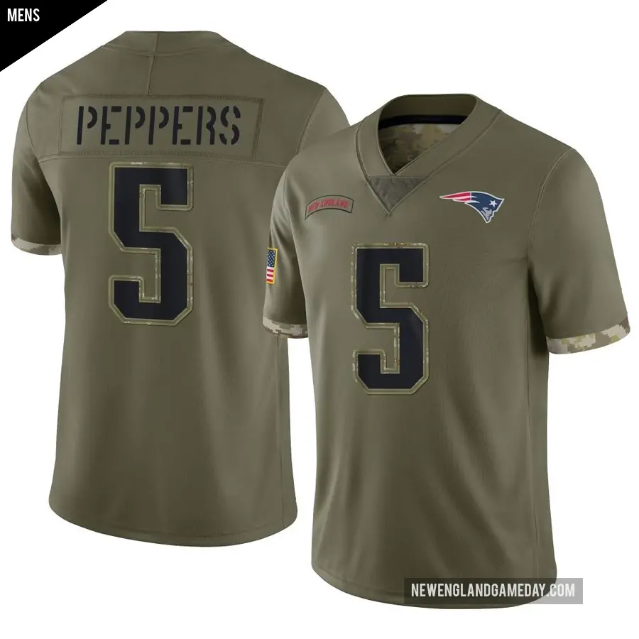 Men's New England Patriots ＃5 Jabrill Peppers Olive Limited 2022 Salute To Service Jersey