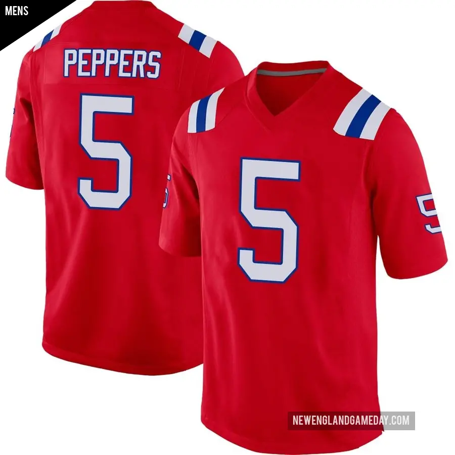 Men's New England Patriots ＃5 Jabrill Peppers Red Game Alternate Jersey