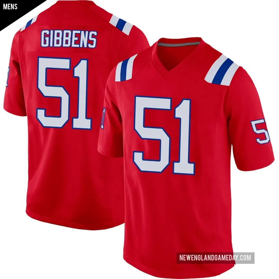 Men's New England Patriots ＃51 Jack Gibbens Red Game Alternate Jersey