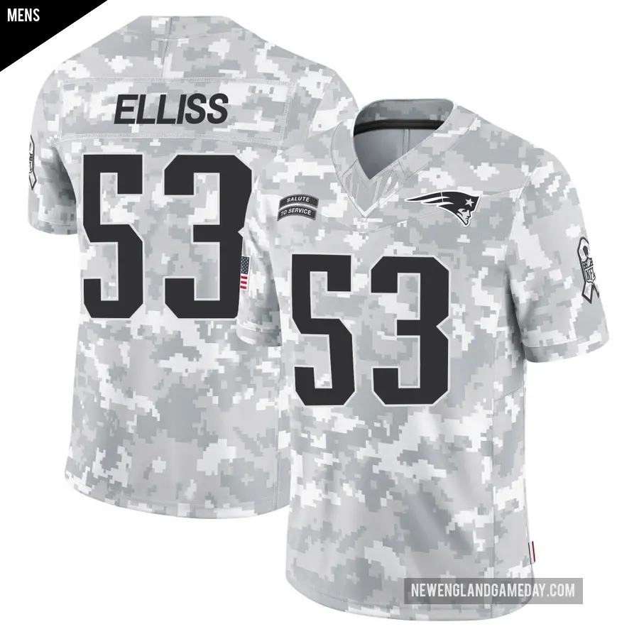 Men's New England Patriots ＃53 Christian Elliss Arctic Camo Limited 2024 Salute to Service Jersey