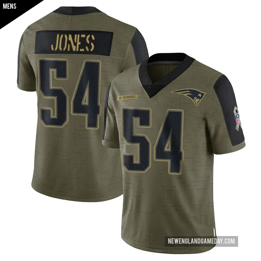 Men's New England Patriots ＃54 Truman Jones Olive Limited 2021 Salute To Service Jersey