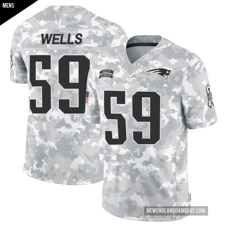 Men's New England Patriots ＃59 Carson Wells Arctic Camo Limited 2024 Salute to Service Jersey