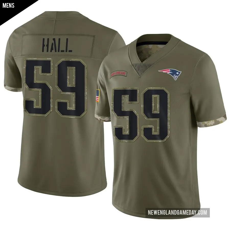 Men's New England Patriots ＃59 Terez Hall Olive Limited 2022 Salute To Service Jersey
